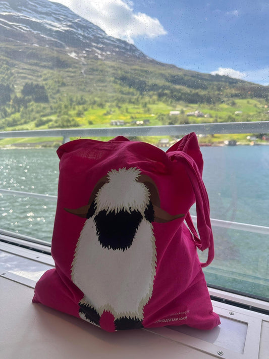 The OG VBN Valais Blacknose Sheep Double Sided Tote Bag - Bright Pink