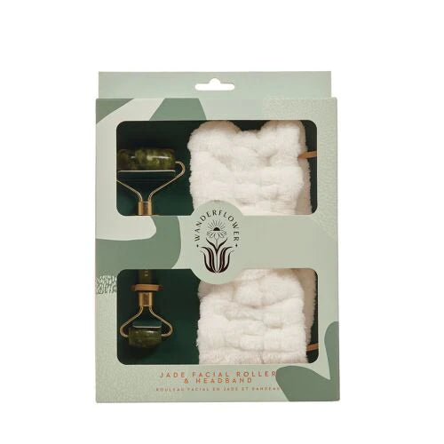 Wanderflower jade roller and headband set