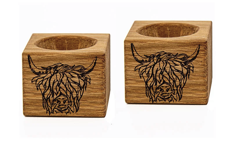 Highland Cow Set of 2 Oak Egg Cups - Selbrae House