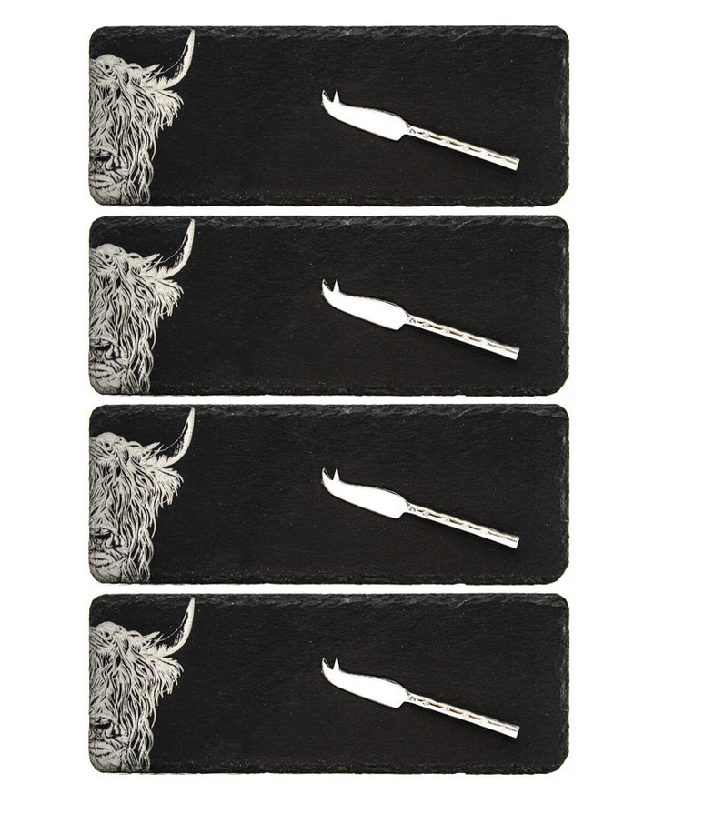 Highland Cow Set of 4 Slate Mini Cheese Boards - Selbrae House