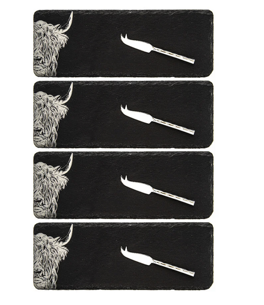 Highland Cow Set of 4 Slate Mini Cheese Boards - Selbrae House