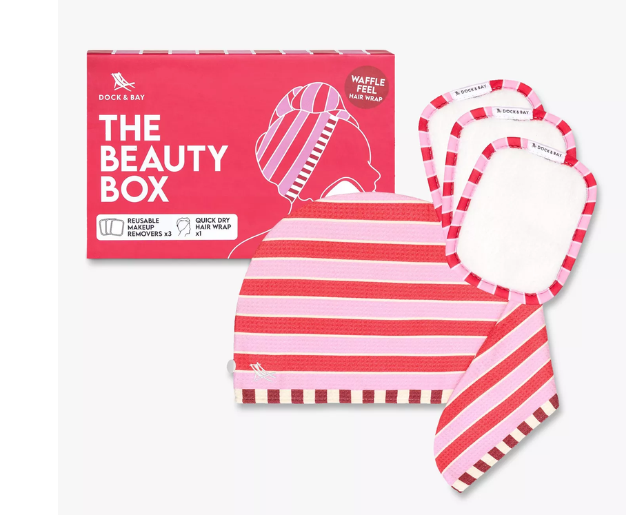 Dock And Bay Beauty Box: Waffle Hair Wrap & Makeup Remover Pads Beauty Box, Cherry Bomb