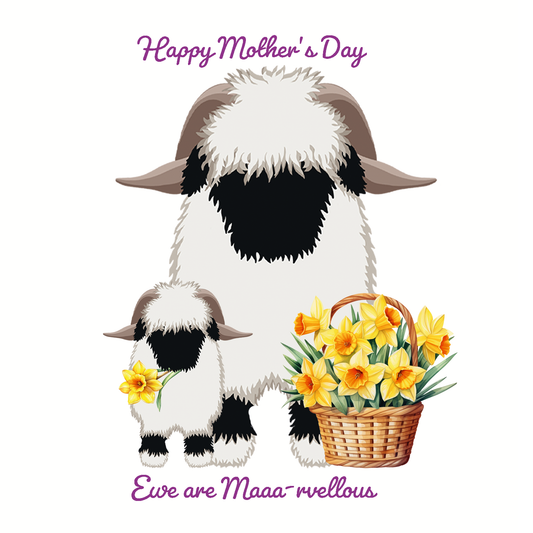 Valais Blacknose Sheep Mother's Day "Ewe are Maaarvellous" card
