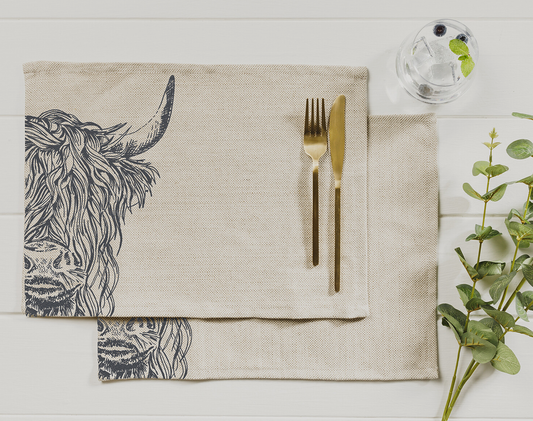 Set of 2 Highland Cow Linen Placemats - Selbrae House