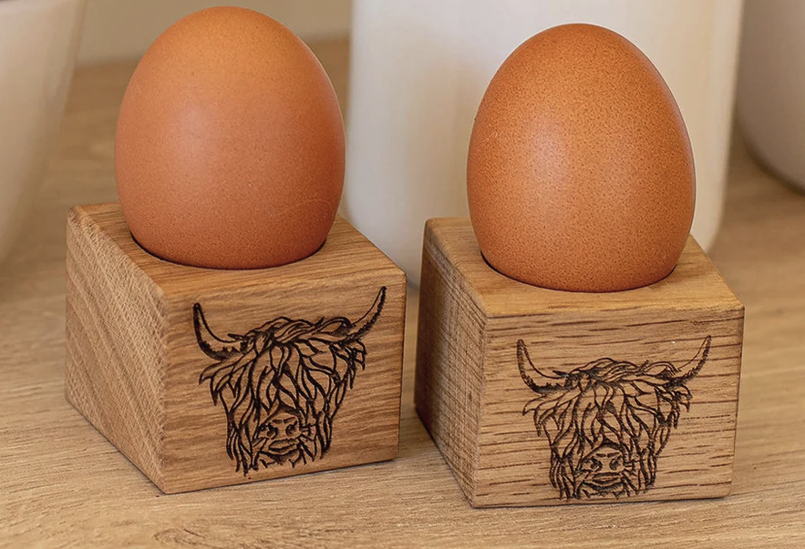 Highland Cow Set of 2 Oak Egg Cups - Selbrae House