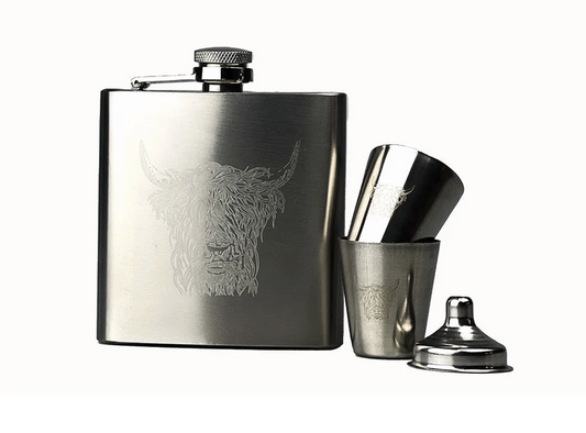 Highland Cow Hip Flask & Cup Set - Selbrae House