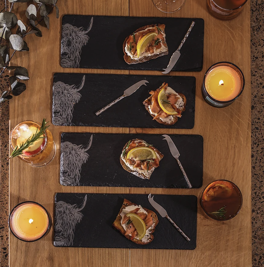 Highland Cow Set of 4 Slate Mini Cheese Boards - Selbrae House