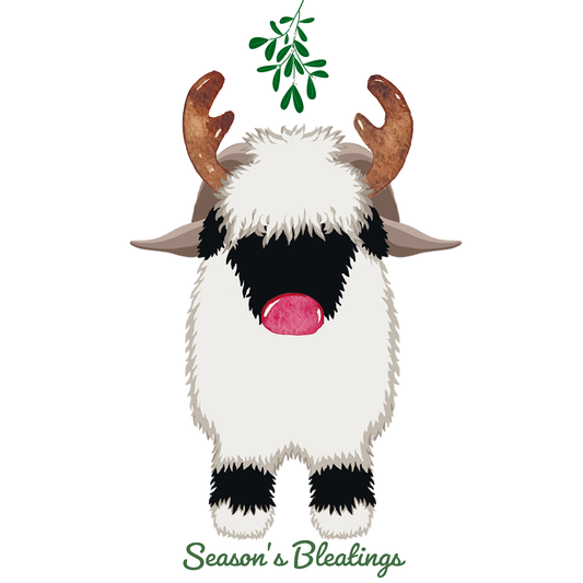 Valais Blacknose Sheep Christmas card: "Seasons Bleatings"